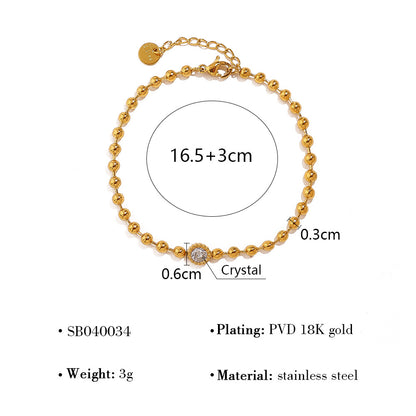 18K Gold Plated Titanium Steel Fashion Layered Small Gold Bead Chain Bracelet Set – Simple Geometric Designs with Crystal Inlays, Heart and Star Pendants