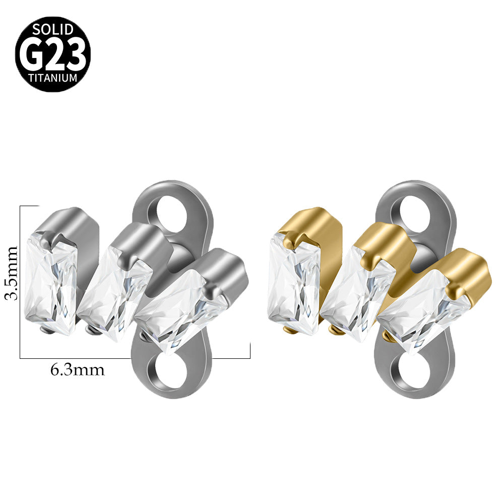 ASTM F136 Titanium Triple CZ Dermal Anchor – Minimal Rectangular Skin Implant Jewelry