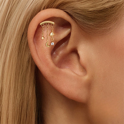ASTM F136 Tassel Star  Moon Zircon Flat back threadless Cartilage Piercing Earring