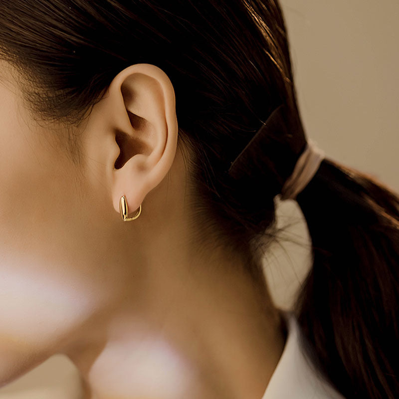 14K Solid Gold Coffee Bean Oval Earrings – Minimalist Everyday Hoop Pair