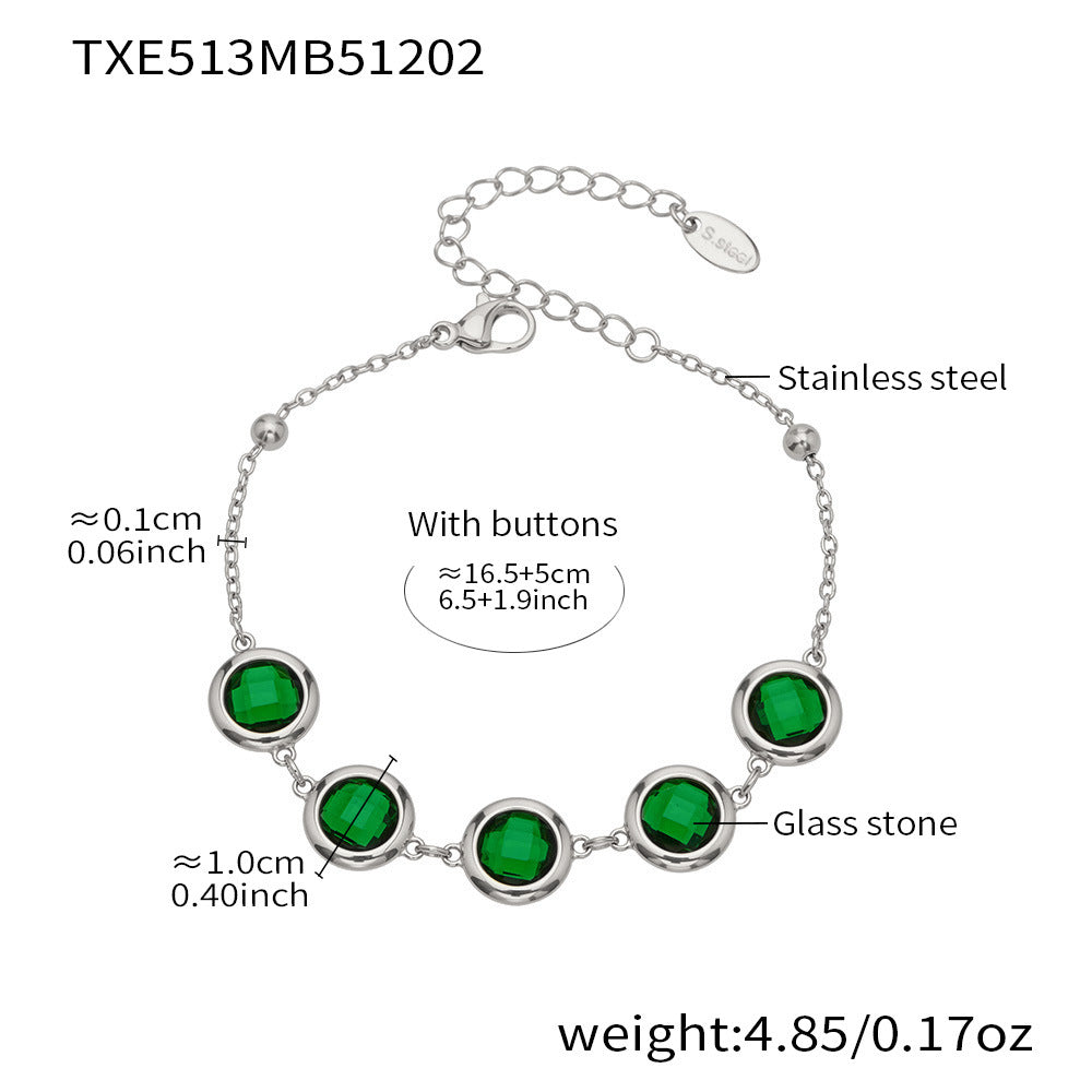 Candy Color Glass Stone Jewelry Set – Stainless Steel Necklaces, Bracelets & Earrings
