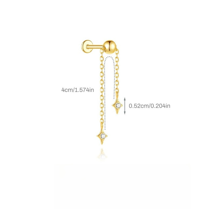 ASTM F136 Zircon classic tassel chain hidden cartilage piercing earrings