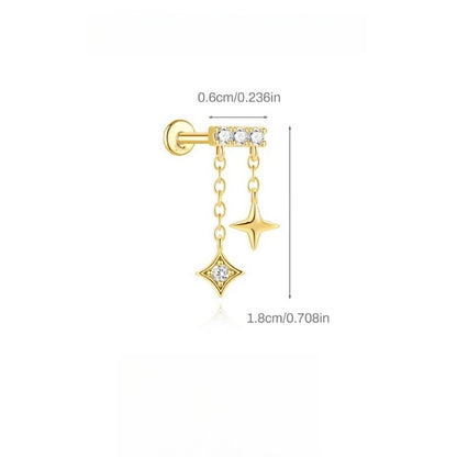 ASTM F136 Star/Moon Chain Tassel Threaded Cartilage Piercing Earrings Ear Studs