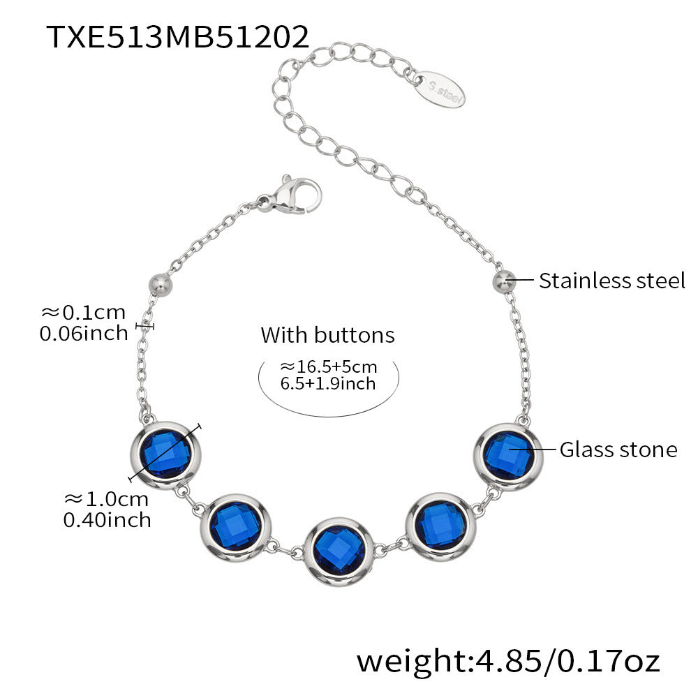 Candy Color Glass Stone Jewelry Set – Stainless Steel Necklaces, Bracelets & Earrings