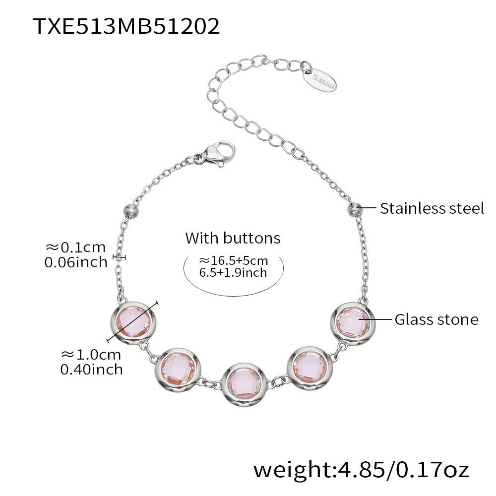 Candy Color Glass Stone Jewelry Set – Stainless Steel Necklaces, Bracelets & Earrings