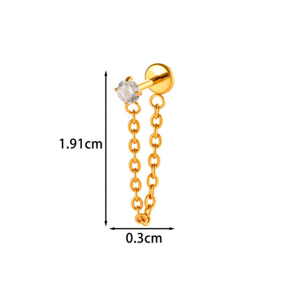 Implant Grade G23 ASTM F136 Titanium Geometric Tassel Chain Ear Stud | Push Pin Flat Back 16G Cartilage Jewelry