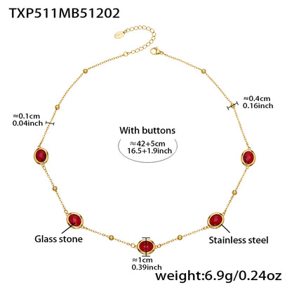 Candy Color Oval Glass Stone Necklace, Bracelet & Earrings Set – Stainless Steel | Fashion Jewelry | Colorful Minimalist Accessories