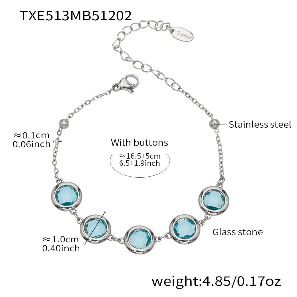 Candy Color Glass Stone Jewelry Set – Stainless Steel Necklaces, Bracelets & Earrings
