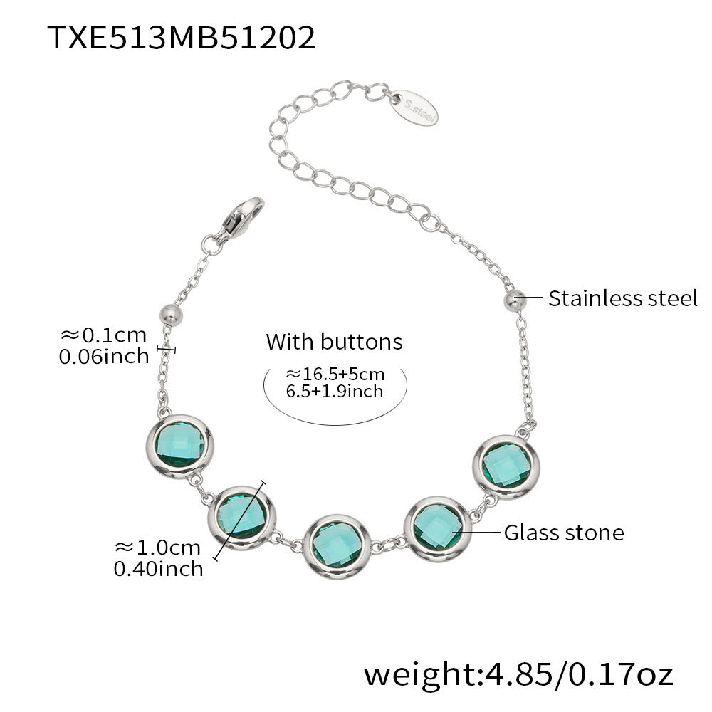 Candy Color Glass Stone Jewelry Set – Stainless Steel Necklaces, Bracelets & Earrings