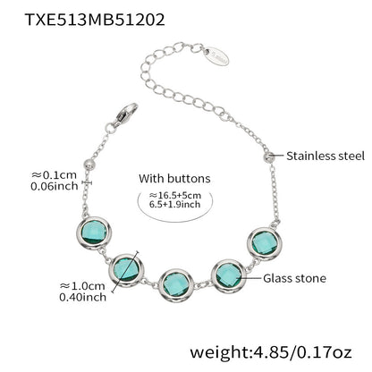 Candy Color Glass Stone Jewelry Set – Stainless Steel Necklaces, Bracelets & Earrings