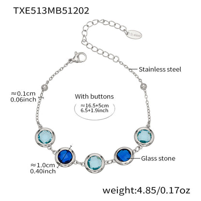 Candy Color Glass Stone Jewelry Set – Stainless Steel Necklaces, Bracelets & Earrings