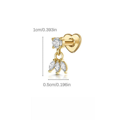 ASTM F136 Multi-Layer pendant zircon heart shape flatback ear Piercing Earring stud