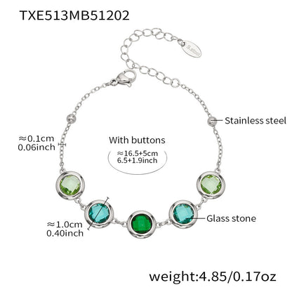 Candy Color Glass Stone Jewelry Set – Stainless Steel Necklaces, Bracelets & Earrings