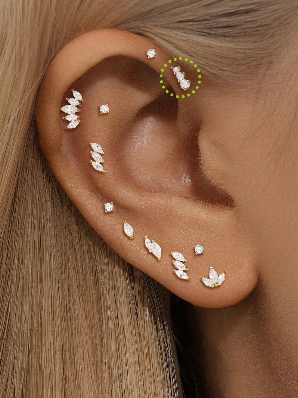14K Gold Three-Round Zircon Stud Earring – Dainty Sparkle for Curated Ears