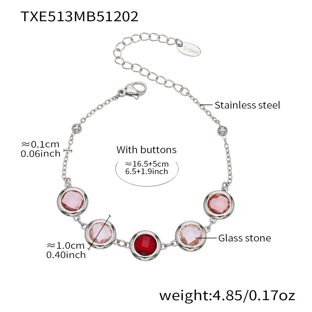 Candy Color Glass Stone Jewelry Set – Stainless Steel Necklaces, Bracelets & Earrings