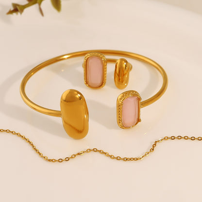 18K Gold Plated Stainless Steel Pink Zircon Jewelry — Bracelet / Ring / Pendant Necklace