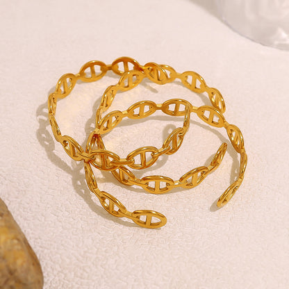 18K Gold Plated Stainless Steel Hollow Open Bangle Bracelet – Modern Geometric Statement Jewelry