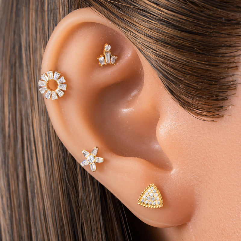 Implant Grade ASTM F136 Titanium Micro CZ Flat Back Stud | Internal Thread Cartilage & Lip Piercing Jewelry
