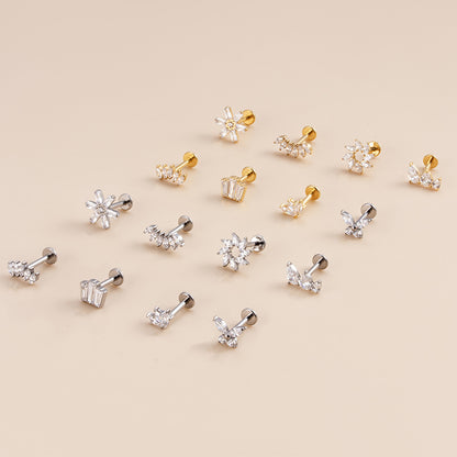 G23 Titanium Crown Butterfly Floral CZ Cartilage Studs | F136 Titanium Hypoallergenic Piercing Jewelry