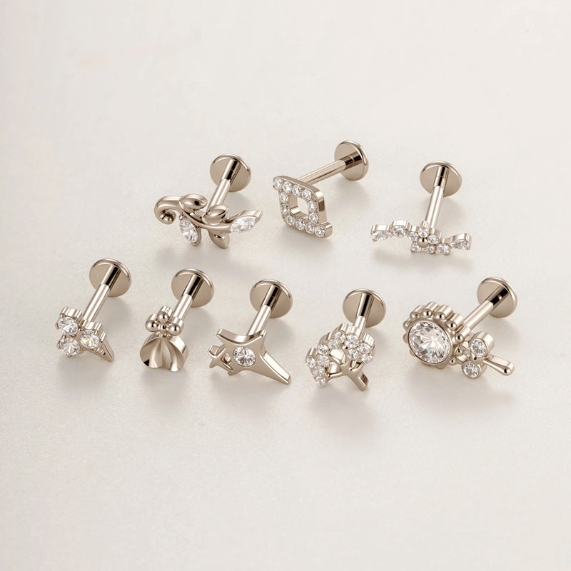 G23/F136 Titanium Internally Threaded Zircon Piercing Jewelry Lip Stud & Cartilage Earring – Elegant Sparkle Design, 1.2×8mm Rod, Gold & Silver