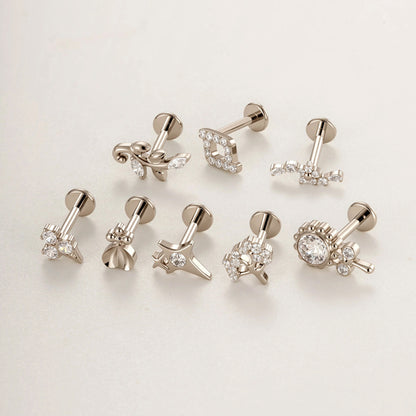 G23/F136 Titanium Internally Threaded Zircon Piercing Jewelry Lip Stud & Cartilage Earring – Elegant Sparkle Design, 1.2×8mm Rod, Gold & Silver