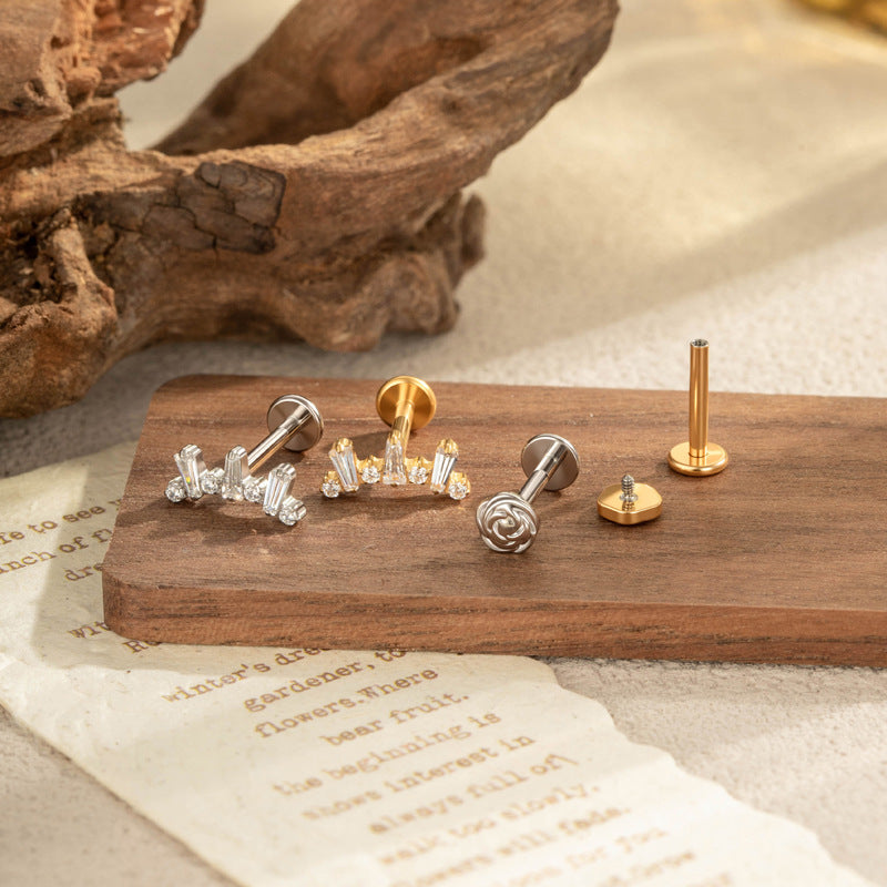 G23/F136 Titanium Micro CZ Internal Thread Piercing Jewelry – Christmas Tree, Rose, Comb & Bunny | 10 Styles