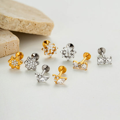 Implant Grade ASTM F136 Titanium Delicate CZ Flat Back Stud | Internal Thread Ear & Lip Piercing Jewelry