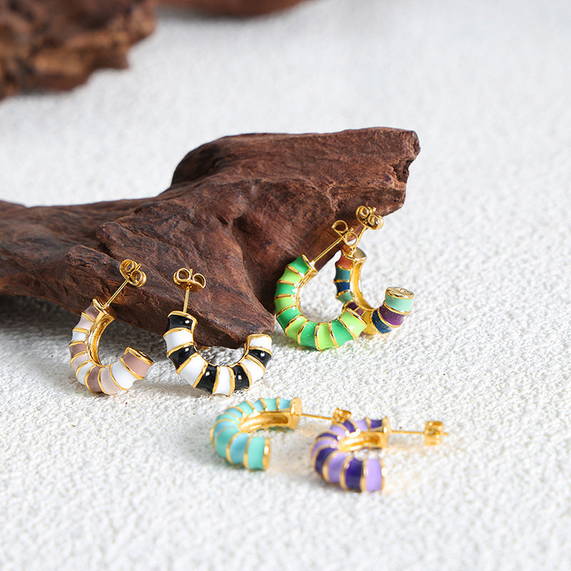 Enamel Twist Knot Hoop Earrings | Stainless Steel Colorful Drop Oil Earrings