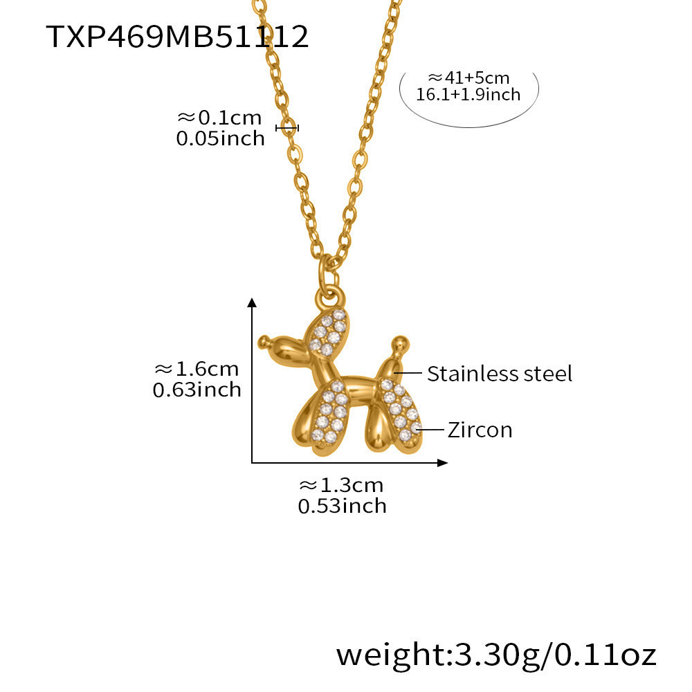 Cute Dog Zircon Jewelry Set – Stainless Steel Necklace Bracelet Earrings | Fashion Accessories Gift Set