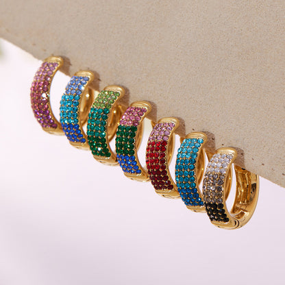 Stainless Steel Geometric Round Zircon Earrings – Multicolor Sparkle Hoop Earrings | WANTI Jewelry