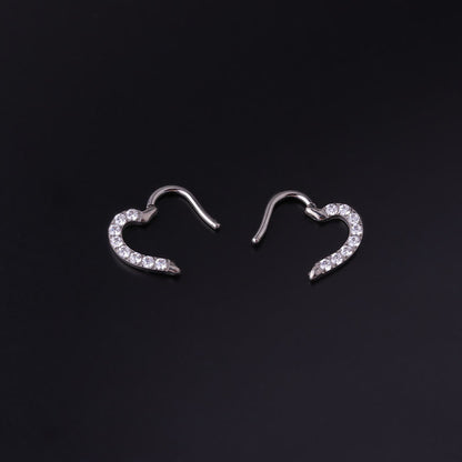 Implant Grade G23 ASTM F136 Titanium Heart Daith Clicker Earring | 16G CZ Hinged Hoop Piercing