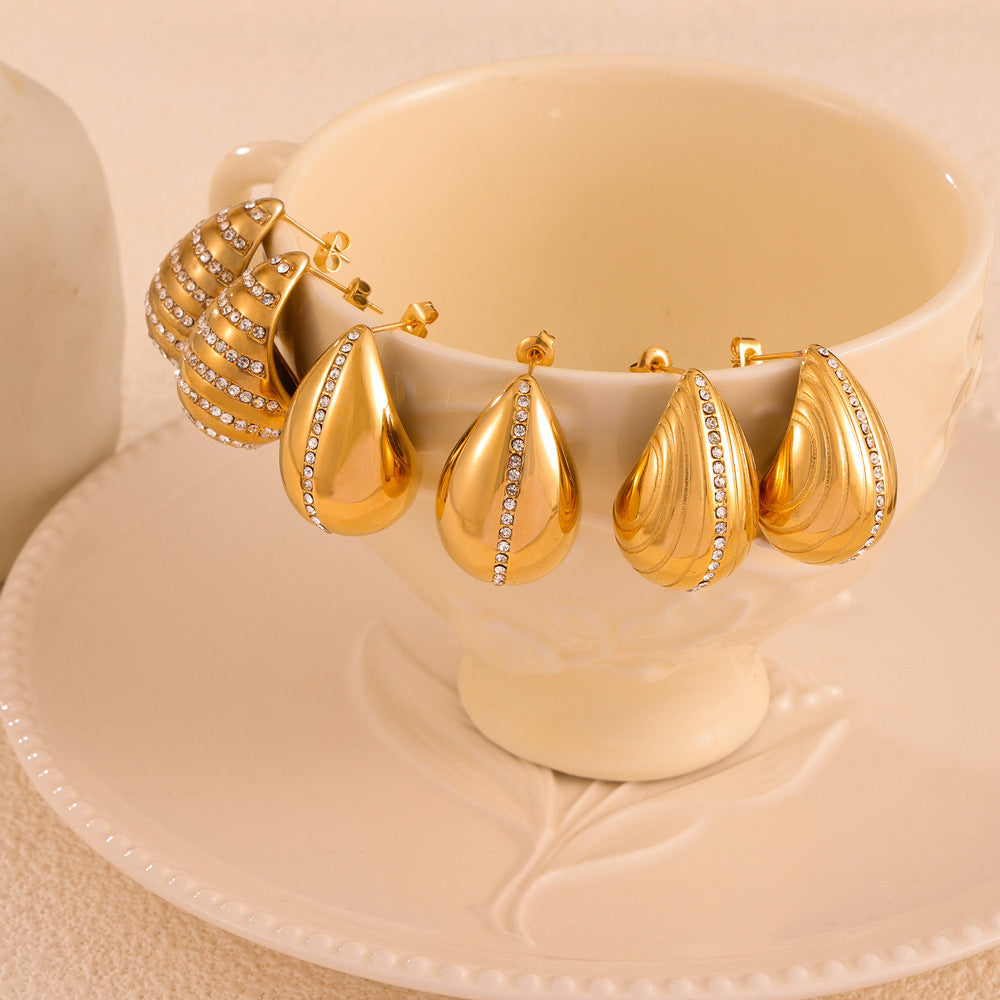 Waterdrop Glass Stone Stainless Steel Stud Earrings – Modern Elegant Hypoallergenic Fashion Earrings