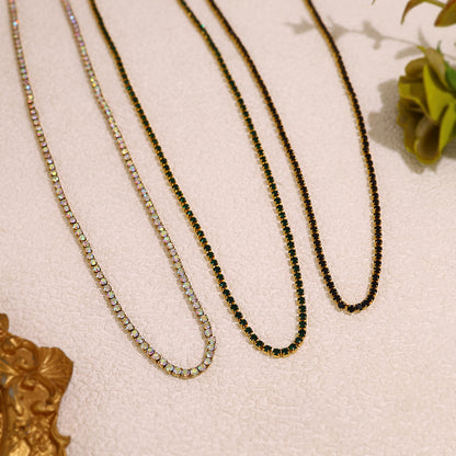 18K Gold Plated Stainless Steel Micro-Paved Green & Black Crystal Necklace – High-End Minimalist Jewelry