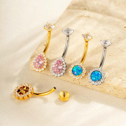 G23/F136 Titanium Flower CZ Internally Threaded Belly Button Ring – Stylish Navel Piercing Jewelry