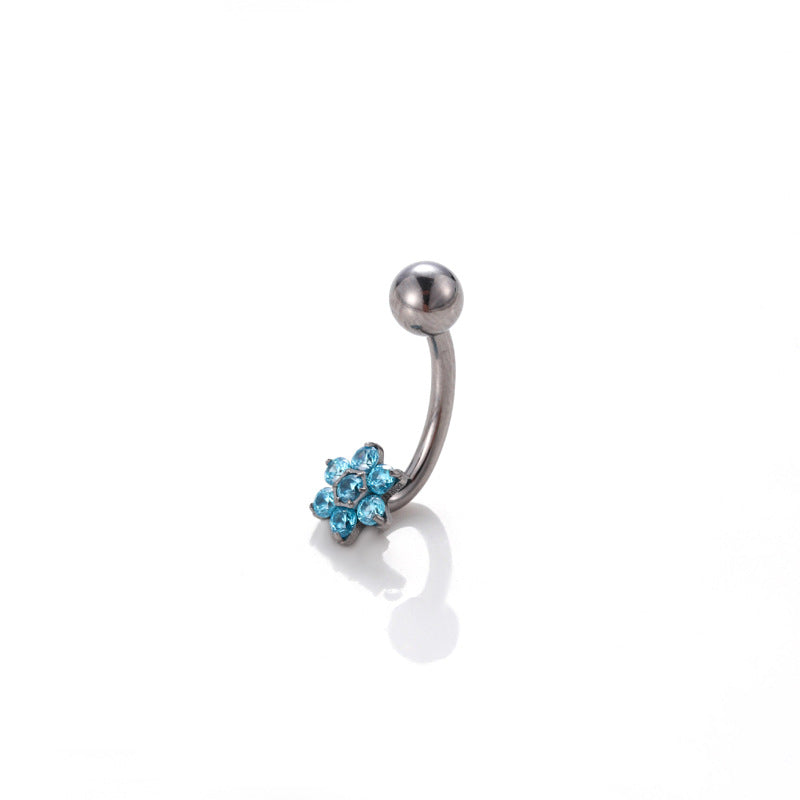 G23 Titanium CZ Flower Belly Button Ring – Internally Threaded Navel Piercing Jewelry