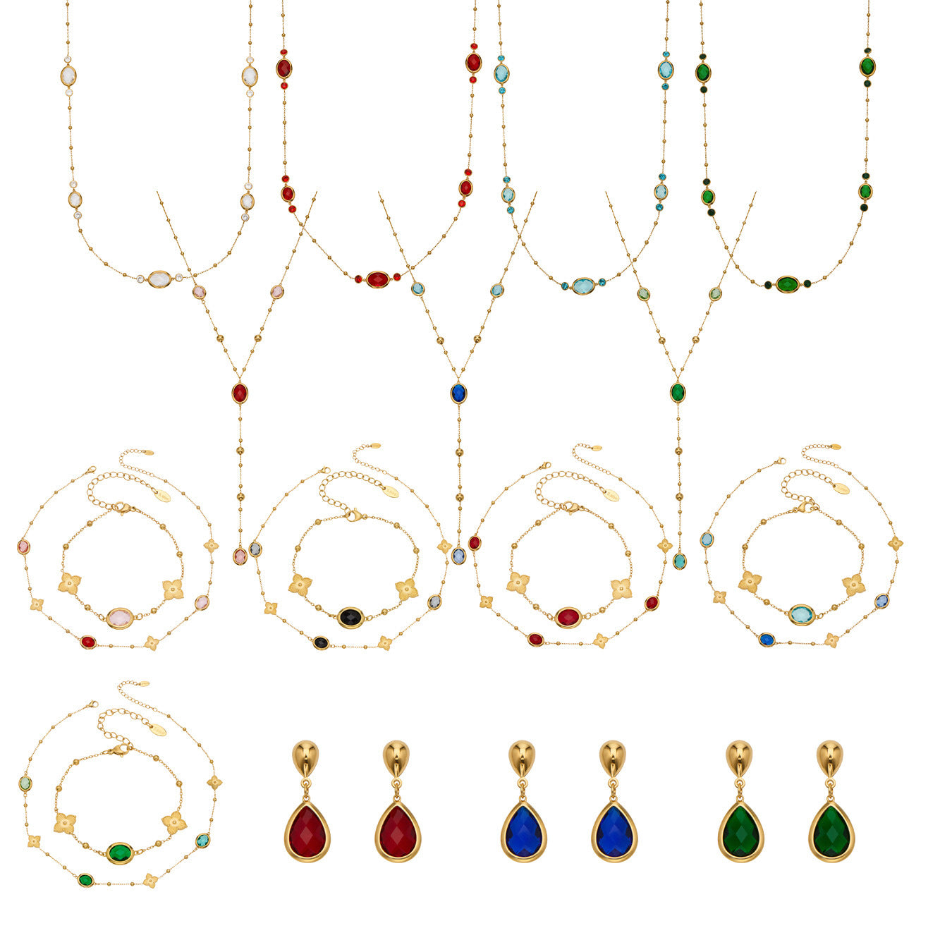 Stainless Steel Oval Gemstone Jewelry Series – Long Pendant Necklace · Bracelet · Drop Earrings | WANTI Jewelry