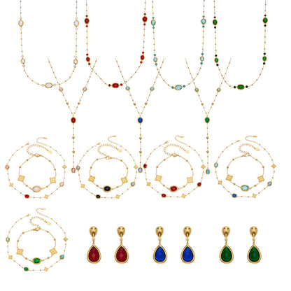 Stainless Steel Oval Gemstone Jewelry Series – Long Pendant Necklace · Bracelet · Drop Earrings | WANTI Jewelry