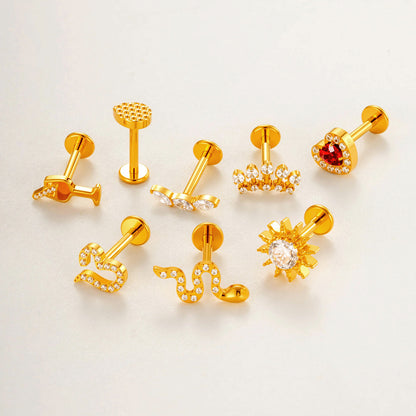 G23/F136 Titanium Heart & Snake Design Internally Threaded Lip Labret Studs | Zircon Piercing Jewelry for Cartilage, Helix, Tragus, and Lip