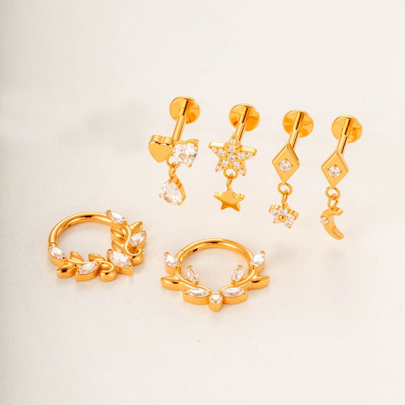 G23/F136 Titanium Star & Teardrop Dangle Flat Back Internally Threaded Labret Studs | Hypoallergenic Piercing Jewelry for Lip, Ear, Cartilage