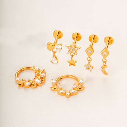 G23/F136 Titanium Star & Teardrop Dangle Flat Back Internally Threaded Labret Studs | Hypoallergenic Piercing Jewelry for Lip, Ear, Cartilage