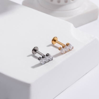 G23/F136 Titanium Colorful Zircon Internally Threaded Labret Stud | 7 Styles Cartilage Piercing Jewelry in Gold & Silve