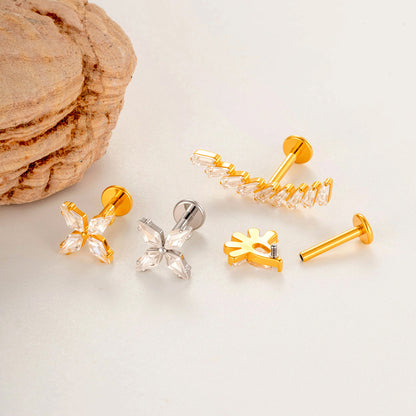 G23/F136 Titanium Zircon Piercing Studs | Internally Threaded Lip Labret & Cartilage Jewelry for Sensitive Skin