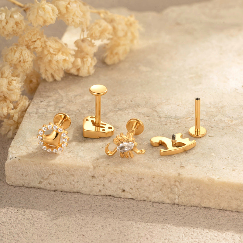 G23/F136 Titanium CZ Heart Flower Carousel Internal Thread Lip & Cartilage Stud | 10 Styles