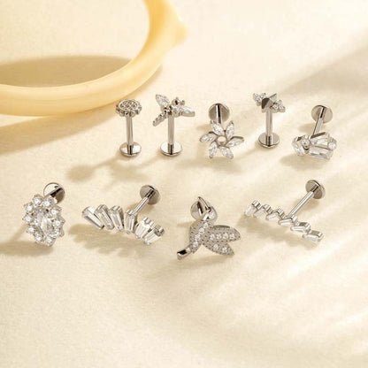 Titanium Screw‑In Flat‑Back Stud with Zircon – Hypoallergenic Piercing Jewelry
