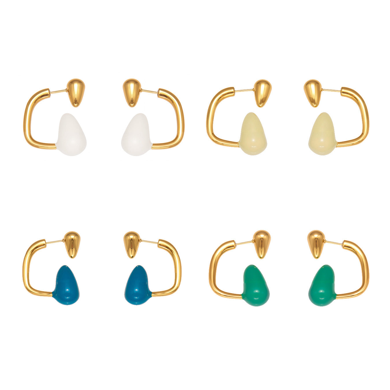 Stainless Steel Enamel Water Drop Earrings – Multicolor Teardrop Studs | Trendy Statement Earrings | WANTI Jewelry