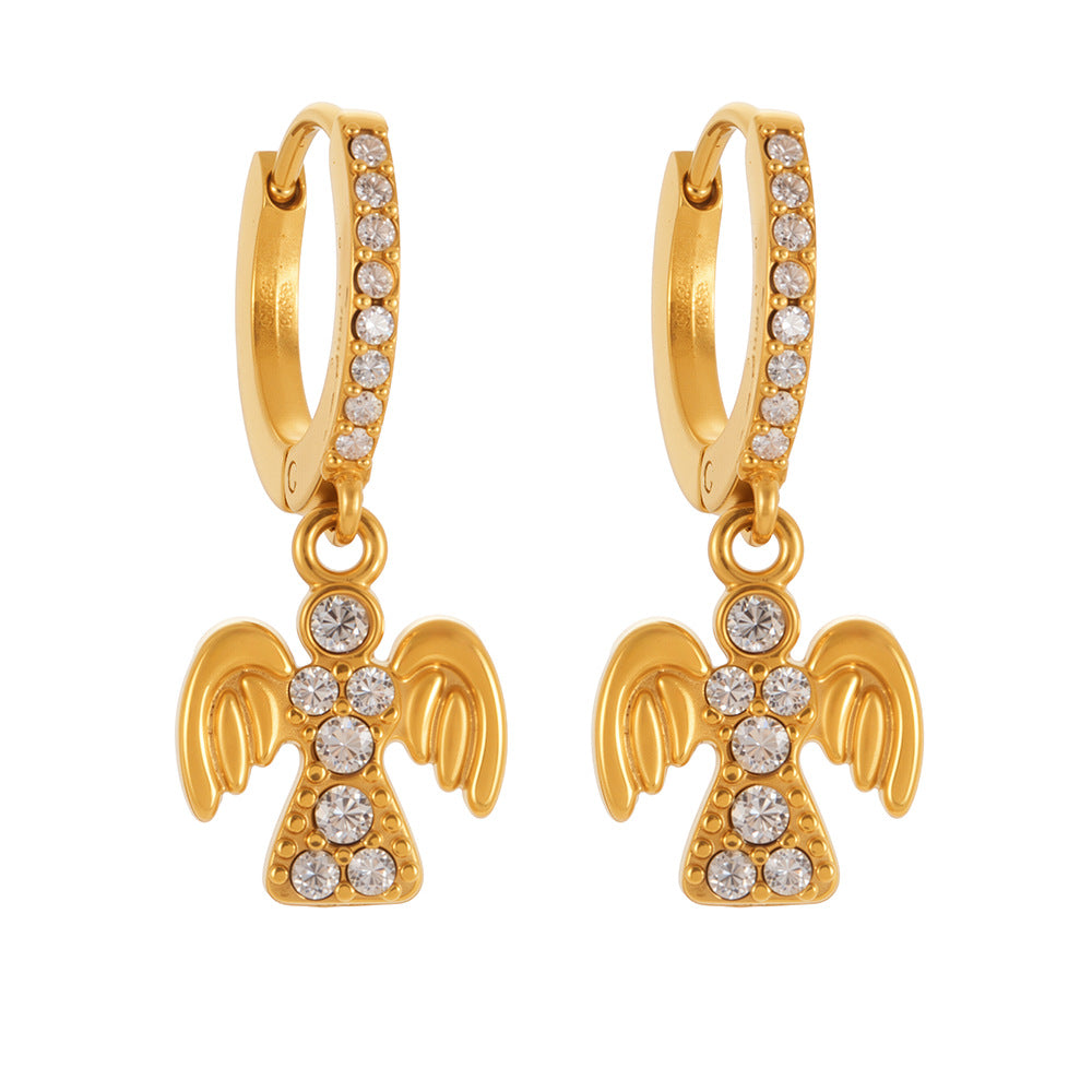 Stainless Steel Zircon Bird Pendant Layered Earrings Set | Trendy Dangle Hoop Earrings | Hypoallergenic Fashion Jewelry for Women