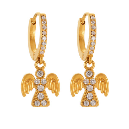 Stainless Steel Zircon Bird Pendant Layered Earrings Set | Trendy Dangle Hoop Earrings | Hypoallergenic Fashion Jewelry for Women