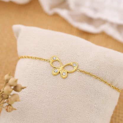 18K Gold Plated Stainless Steel Butterfly Crystal Pendant Bracelet – Fashion Jewelry Gift for Women