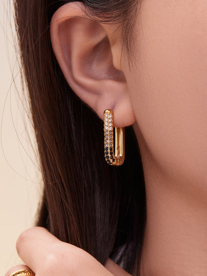 Stainless Steel Long U-Shaped Hoop Earrings with 5A Zircon – Elegant Colorful Statement Fashion Jewelry
