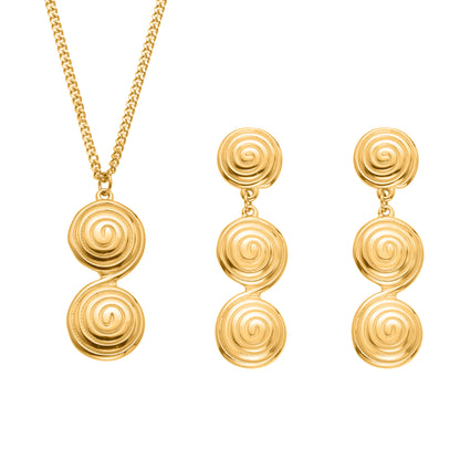8-Shaped Twist Pendant Necklace & Stud Earrings Set - Gold Stainless Steel Jewelry